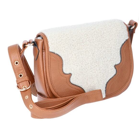 Jessica Simpson Woman's Jessie Crossbody Handbag, Cognac & Faux Shearling - Picture 6 of 6